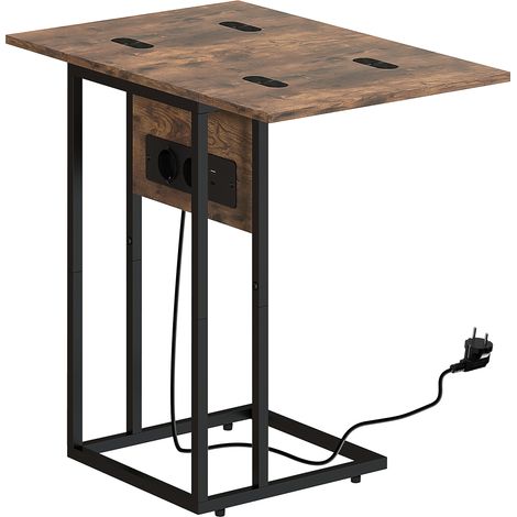 Tavolino da Salotto a C Espandibile 39x29x57 cm con 2 Stazioni di Ricarica in Legno e Metallo Nero e Marrone (1/5)