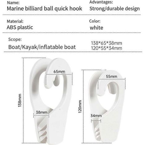 Crochet de suspension bateau fixation rail, clip dégagement rapide 32 mm blanc (1/5)
