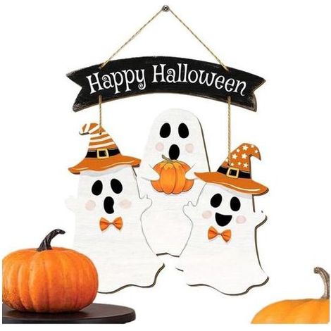 Panneau De Porte D'Halloween - Panneau Suspendu de Porte Fantôme Mignon,Décoration Suspendue pour Intérieur et Extérieur Mur Entrée Porche Salon Déco Maison Halloween (1/4)