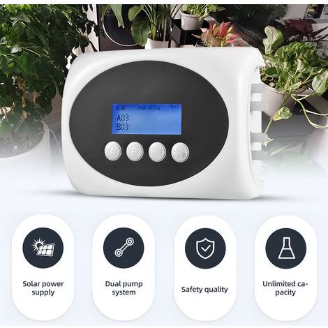 Ortviai Arrosage Automatique Solaire Double Pompe SM-YT20 avec Écran LCD, 15 m de Tuyau, pour 15 Plantes, Batterie Intégrée (1/5)