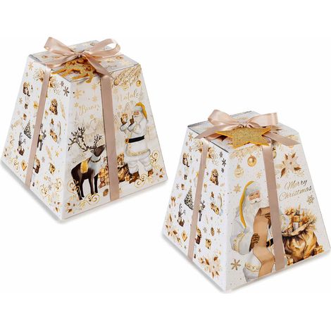 Scatole in cartone per pandoro / panettone con decoro in feltro e fiocco, set da 4 pezzi, cm 24,5 x 24,5 x 24 H
