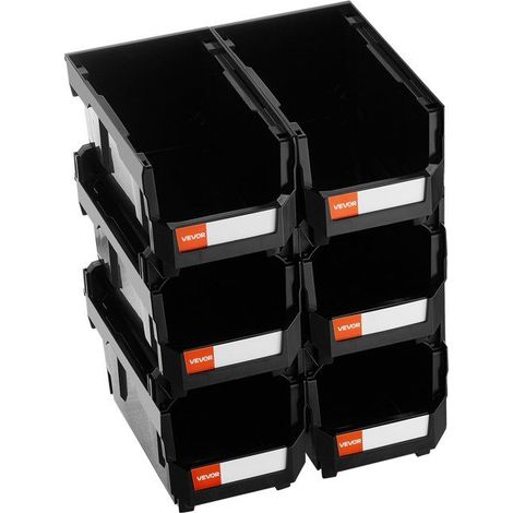 Bac à bec empilable noir - Lot de 6 - Plastique PP - 37,7 x 21,5 x 18 cm - Ouverture frontale (1/5)