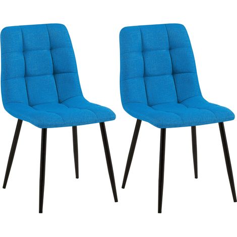 Lot de 2 chaises de salle à manger coutures décoratives carrées en tissu bleu et métal noir 100007586 (1/5)