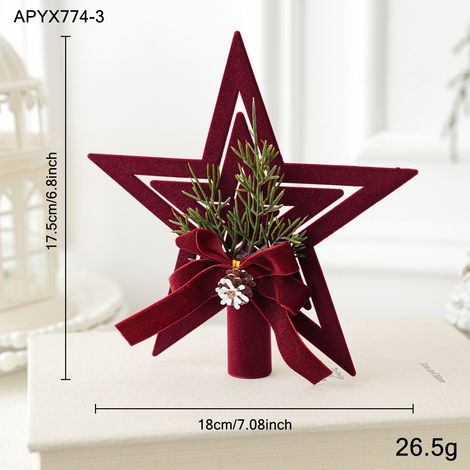 Étoile de cime pour sapin grande taille rouge vin velours décoration Noël (1/2)