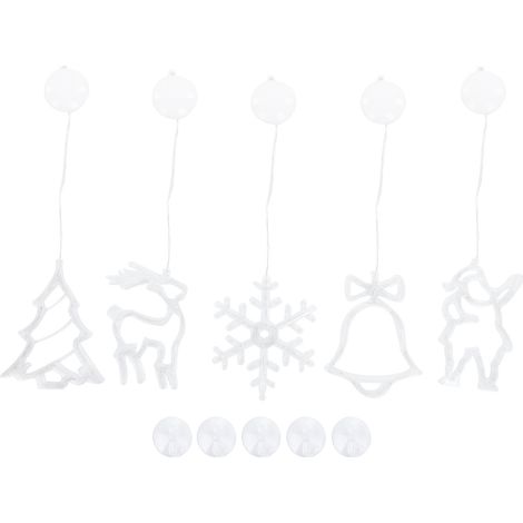 Guirlande Lumineuse LED 5 Pièces avec Éléments de Noël Suspension Fenêtre - Elk, Tree, Snowflake