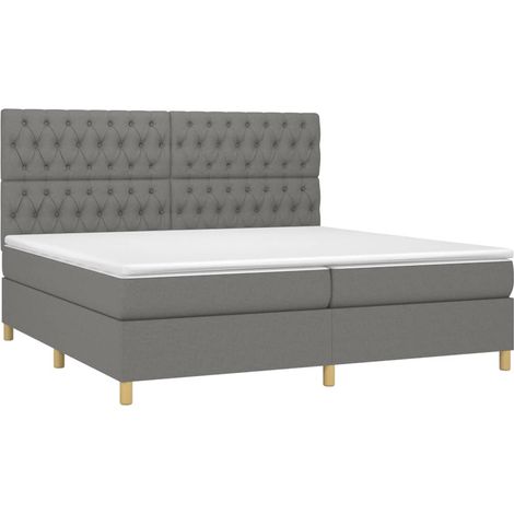 Struttura letto LED con rete a doghe testiera e materasso (200x200 cm) in tessuto grigio scuro TDL0208284
