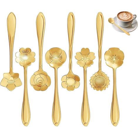 Set of 8 Stainless Steel Flower Spoons - Creative Teaspoons - 12.5 cm - Sugar Spoons - Ice Cream Spoons - For Crafts (1/5)