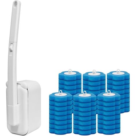 Brosse WC jetable, nettoyant pour WC, accessoires de nettoyage WC, brosse WC, brosse WC avec manche, pour un nettoyage en profondeur et un entretien hygiénique de la salle de bain, 48 utilisations (1/5)