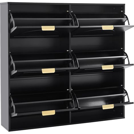 Meuble à chaussures moderne, avec 6 compartiments à abattants, étagère à chaussures autoportante, espaces de rangement ouverts, adapté à l’entrée ou au couloir, noir, dimensions: B118/H115/T25 cm (1/5)