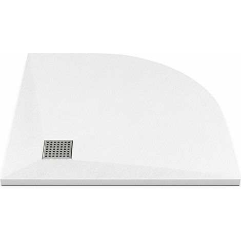 Vente-Unique – Receveur de douche à encastrer quart de cercle en résine SMC – Anti-dérapant – Découpable – 80 x 80 cm – Grille d'évacuation incluse (1/4)