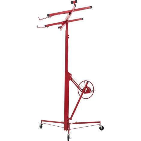 Lève-plaque de plâtre 3353mm, robuste 68 kg, bras télescopique réglable, roues verrouillables, idéal pour plafonds et murs (Rouge) (1/5)