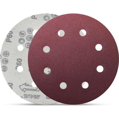 Tools Disques abrasifs 180mm 8 trous (Grain 120) .disques de ponçage 180mm rouge pour ponceuse à sec ponceuse excentrique 30 pièces (1/5)