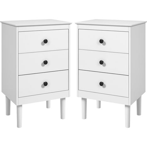 Bedside Tables, Set of Two, Three Drawers, 40 x 30 x 64 cm, White (1/5)