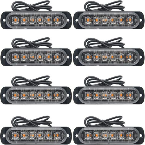 Lot de 2/4/6/8 lumières stroboscopiques d'urgence pour voiture, 6 LED, couleur ambre, avec grille d'avertissement de défaut clignotante pour véhicule, camion, remorque, van (1/5)