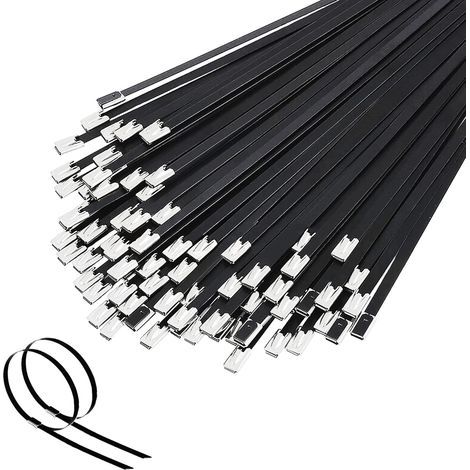 Collier de Serrage Noir 2005.6mm, 100 Pièces Attaches en Acier Inoxydable, Collier Serrage Inox Pour Bande Thermique Echappement, Entretenir les Clôtures et les Auvents (1/5)