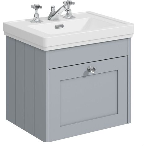 Balterley Butterton 500mm Wall Hung 1 Drawer Unit with Classic Basin 3 Tap Hole - Satin Grey (1/4)