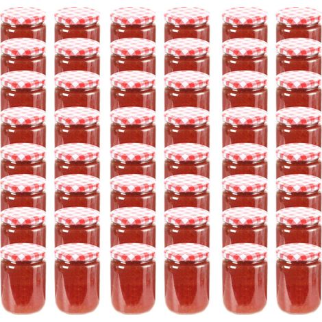 Vidaxl – Lot de 48 pots à confiture en verre 230 ml – Couvercles rouge et blanc – Large ouverture pour un remplissage facile – Conservation optimale (1/5)