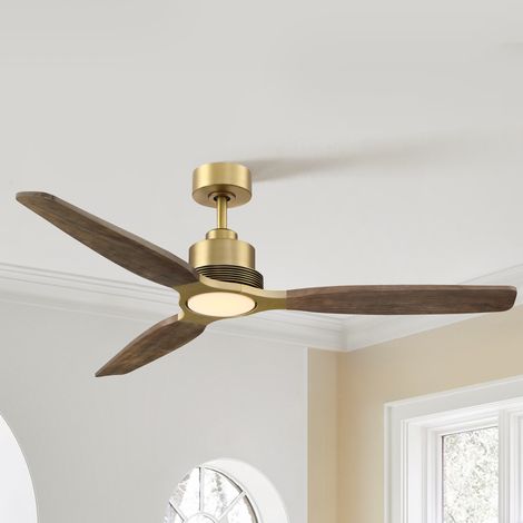 Parrot Uncle 142 cm Deckenventilator mit Licht, 3 Holzflügel aus Paulownia-Holz, Leiser DC-Motor 31 W, LED, 6 Geschwindigkeiten, Fernbedienung, Sommer-/Winterfunktion, Messing (1/5)