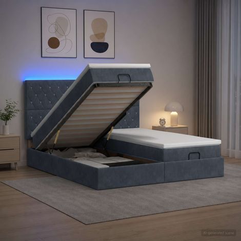 Cama tipo otomana con colchón y LED Gris oscuro 200 x 200 cm (1/5)