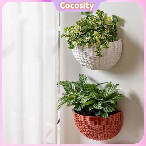 Cocosity Pot de fleurs mural 2 pièces imitation rotin tenture murale pot de plante demi-rond mural semi-circulaire jardin outils (1/5)