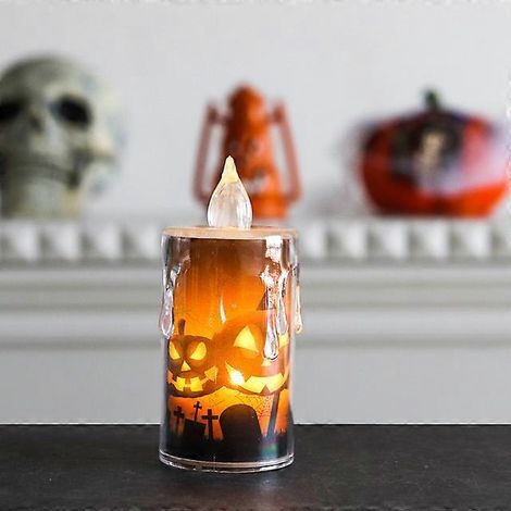 Bougies LED d'Halloween, décorations d'horreur, fantômes, citrouilles, château, maison hantée, accessoires d'extérieur 03 (1/5)