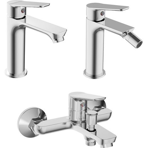Set rubinetti lavabo bidet e vasca in ottone cromo con piletta click clack linea Vegas (1/5)
