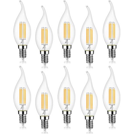 Lot de 10 4W Ampoule de Filament LED E14 470LM Flamme Bougie 2700K Blanc Chaud, Non-Dimmable, Angle de Faisceau 360° (1/5)