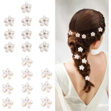 20 weiße Haarspangen mit Blumen, beige Haarspangen mit Blumen, weiße Haarspangen in Blumenform für Geburtstagsfeiern (1/4)