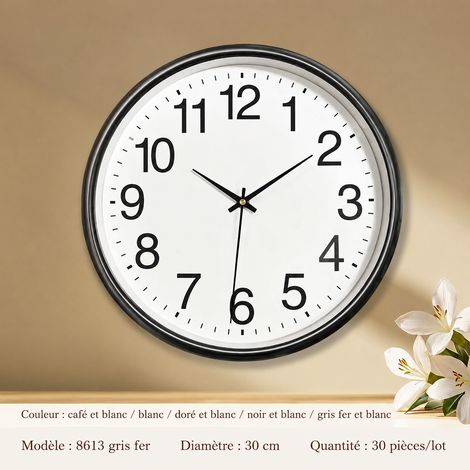 Horloge murale ronde silencieuse à quartz Ø 30 cm gris fer réf 3911 3 kg – Livraison gratuite