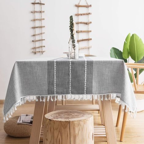 Rechteckige Tischdecke aus Baumwolle und Leinen, knitterfrei und waschbar, Landhausstil, 140 x 178 cm, grau (1/5)