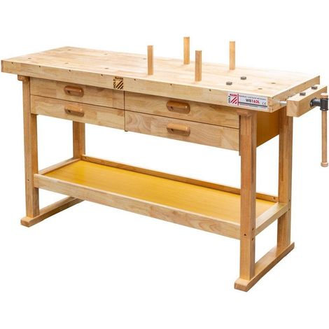 Holzmann – Établi modulable en bois massif 1625x510x860mm – Charge maximale 200kg – 4 tiroirs pour rangement professionnel