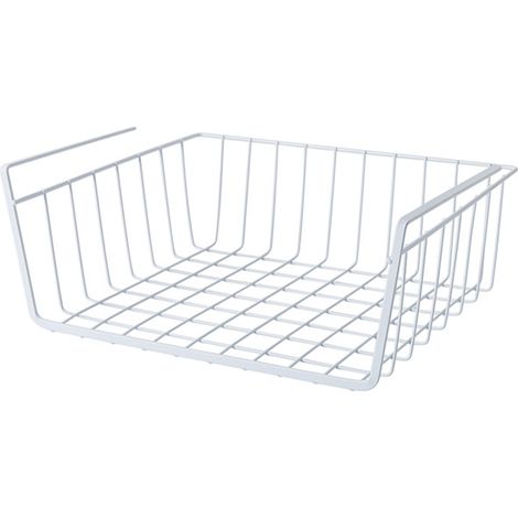 Cesta colgante para debajo del estante, organizador de metal, XL 40 cm, cesta blanca (1/5)
