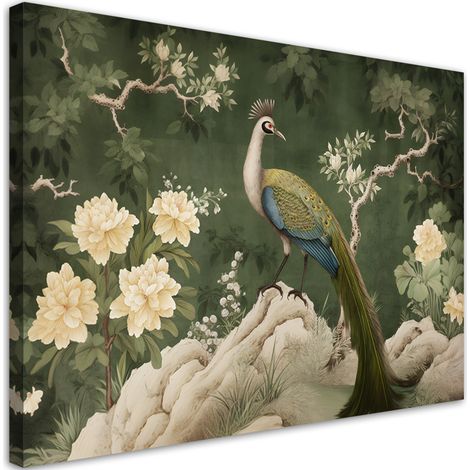 Tableau sur toile Paon oriental vert 100x70 (1/5)
