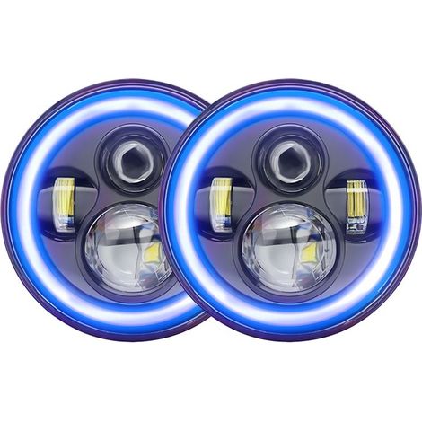runde 7-Zoll-LED-Scheinwerfer, Tagfahrlicht, Blinker, Abblendlicht, Fernlicht, rote Ringe, kompatibel mit Jeep Wrangler JK TJ LJ CJ, Hummer H1 H2, Chevy, Ford, Trucks, SUVs (1/5)