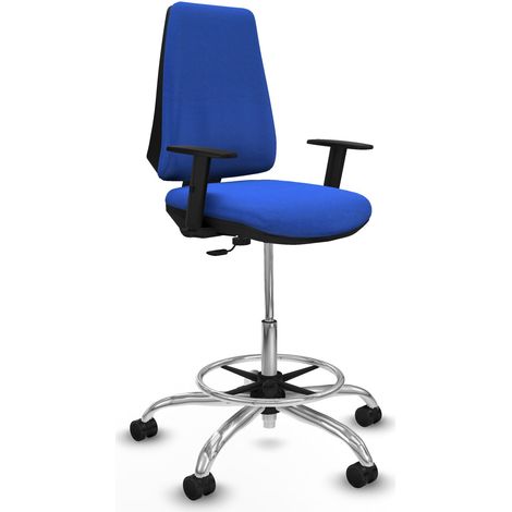 Taburete Elche CP bali azul brazos 1D base cromada ruedas 65mm nailon