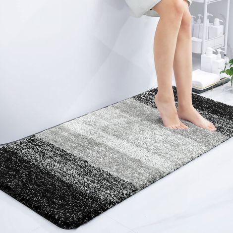 Tapis de Salle de Bain Doux, 60 x 120 cm, antidérapant et Lavable, à Poils Longs, en Microfibre absorbante, Noir (1/5)