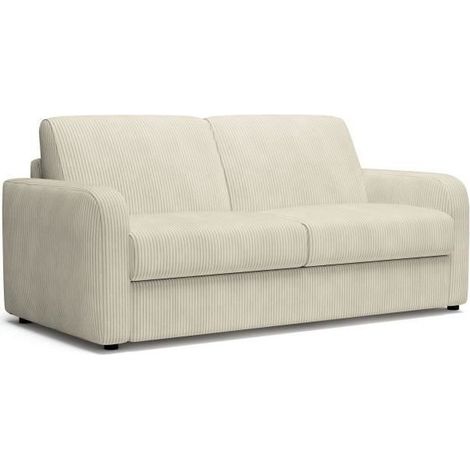 Canapé convertible express - 3 places - TOM - Velours côtelé beige - 185 x 100 x 87 cm (1/5)
