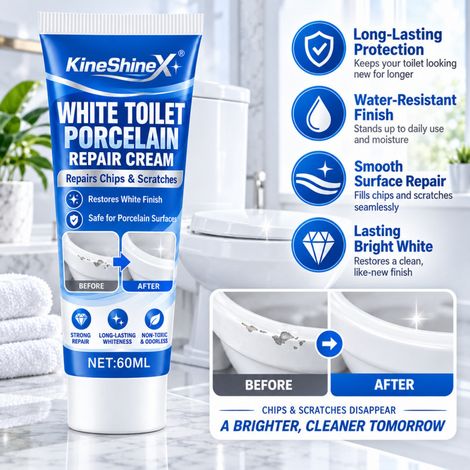KineShineX Reparaturpaste für weiße Toilettenschüsseln aus Porzellan – Repariert Absplitterungen und Kratzer in der Keramikglasur, stellt den weißen Glanz wieder her (1/5)