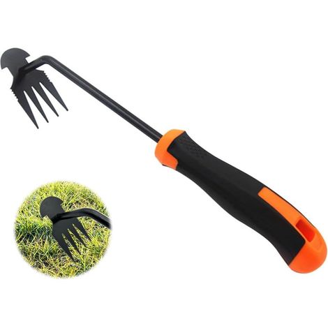 1 Stück Unkrautstecher, manuelles Unkrautentfernungswerkzeug, Gartenwerkzeug zum Jäten, manuelles Unkrautentfernungswerkzeug für Garten, Hof, Rasen, Erde (Gummigriff, Schwarz) (1/5)