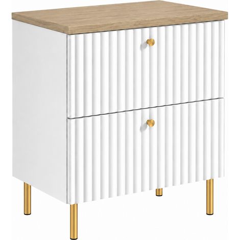 Mobile da bagno a terra con piano 60, bianco + piano rovere chiaro, maniglie in tre colori, piedini dorati, 60 x 44,4 x 73,6 cm (1/5)