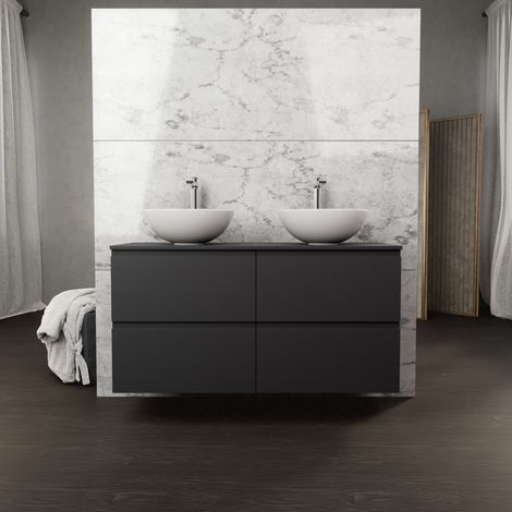 Inda - Mobile bagno L.120 con doppio lavabo in appoggio / Nero