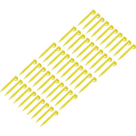 Lot de 50 piquets de tente en plastique de 14 cm (5,5 po) à pointes dentelées, en ABS haute résistance, pour la plage, le camping et les auvents (jaune).