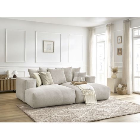 Bobochic – Canapé droit fixe 4 places VOLTAIRE – Assise profonde en velours côtelé – Design moderne – Longueur 248 cm – Largeur 170 cm – Confort équilibré (1/5)