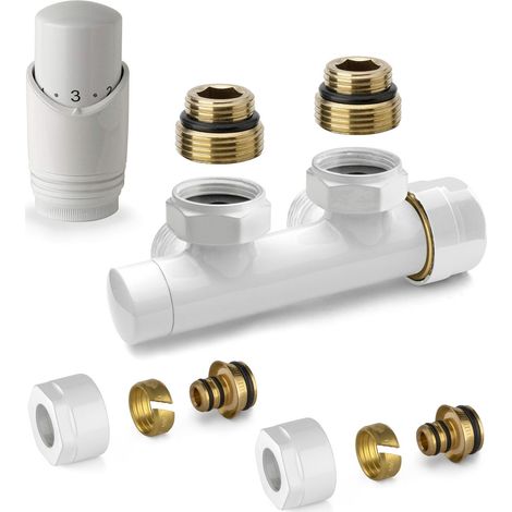 Kit valvola ad H termostatizzabile a squadra colore bianco con adattatore per tubi multistrato APM 343KB 015 M 16 12  Bianco (1/3)