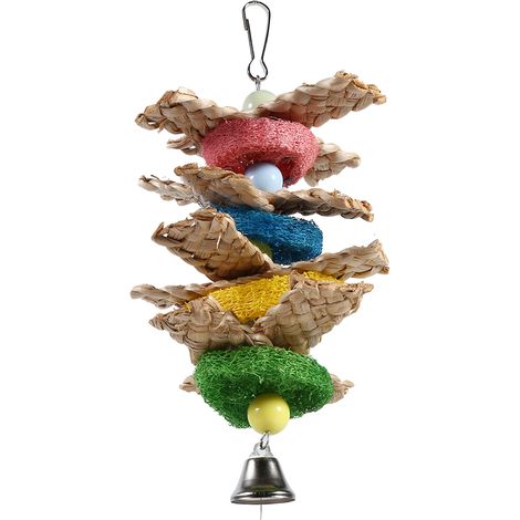 Jouet à mâcher et à picorer fait main en forme de calebasse avec clochette pour perroquets et autres oiseaux. Amusez-vous bien (1/5)