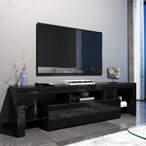 ELEGANT TV Stand TV Unit TV Cabinet with LED Lights High Gloss with Storage 1600mm Black TV cabinet