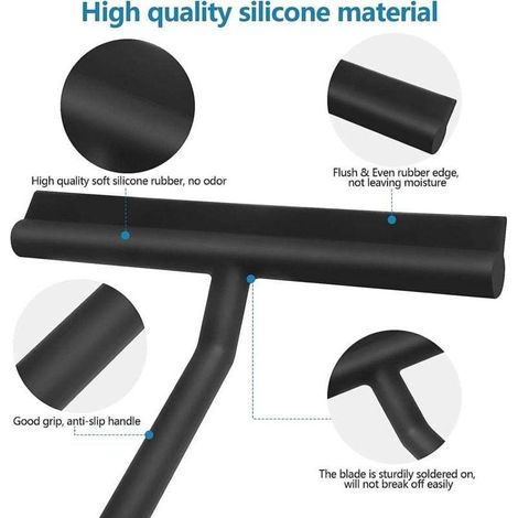 Raclette de douche en silicone 8,7 po - Pour porte de douche en verre et mur - Avec crochet de suspension - Noir (1/3)