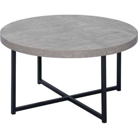 Runder Couchtisch in Wachsbetonoptik, aus Holz und Metall – Ø 80 x 45 cm – Kreuzfuß
