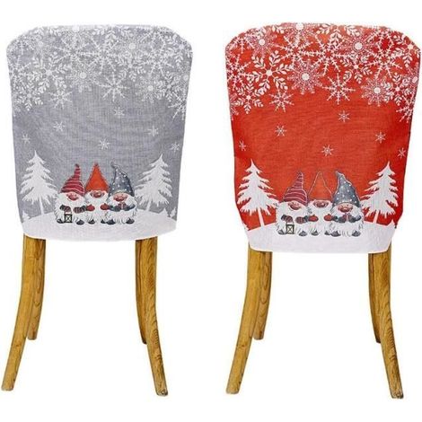 Housse de chaise - Noël - Rouge et gris - Non-tissé - 57x48CM - 2 pièces (1/4)