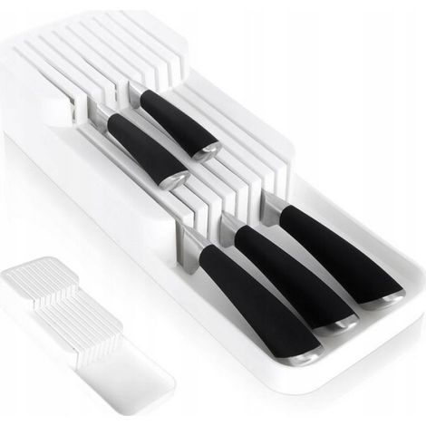 Range-Couteaux - PP Blanc - 39 x 14,5 x 7,5 cm - 18 Emplacements - Pour Tiroir Cuisine - 1 Pièce (1/5)
